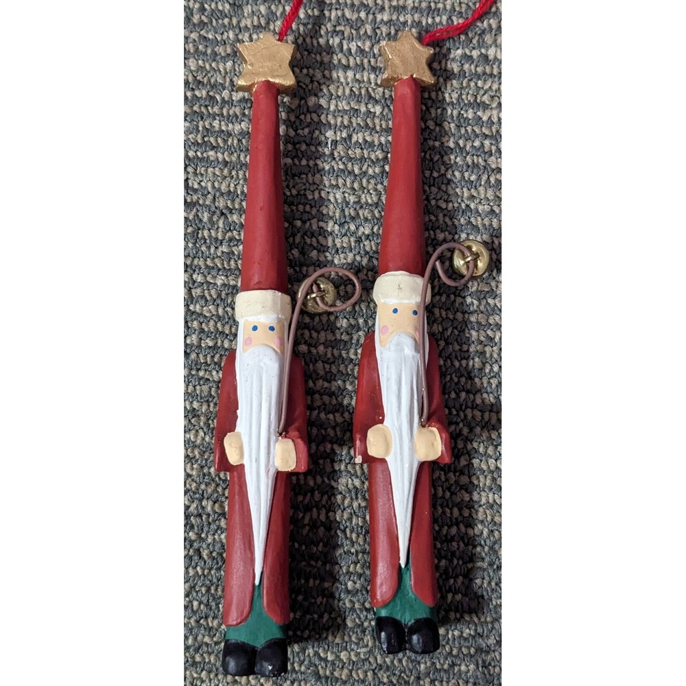 Thin Santa Claus Christmas Ornaments Icicle Style 6.25" Tall Pair‎ Of 2 Bells